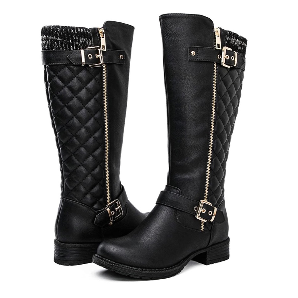 Quilted Knee-High Fashion Boots -Black